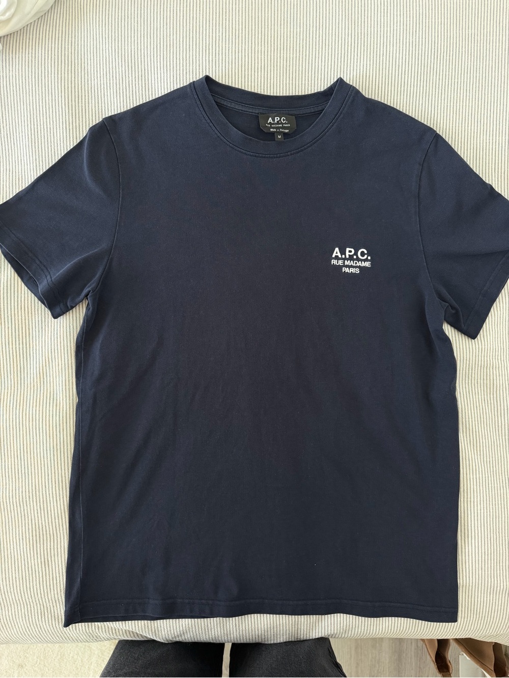 A.P.C. Navy T-Shirt with White Chest Logo